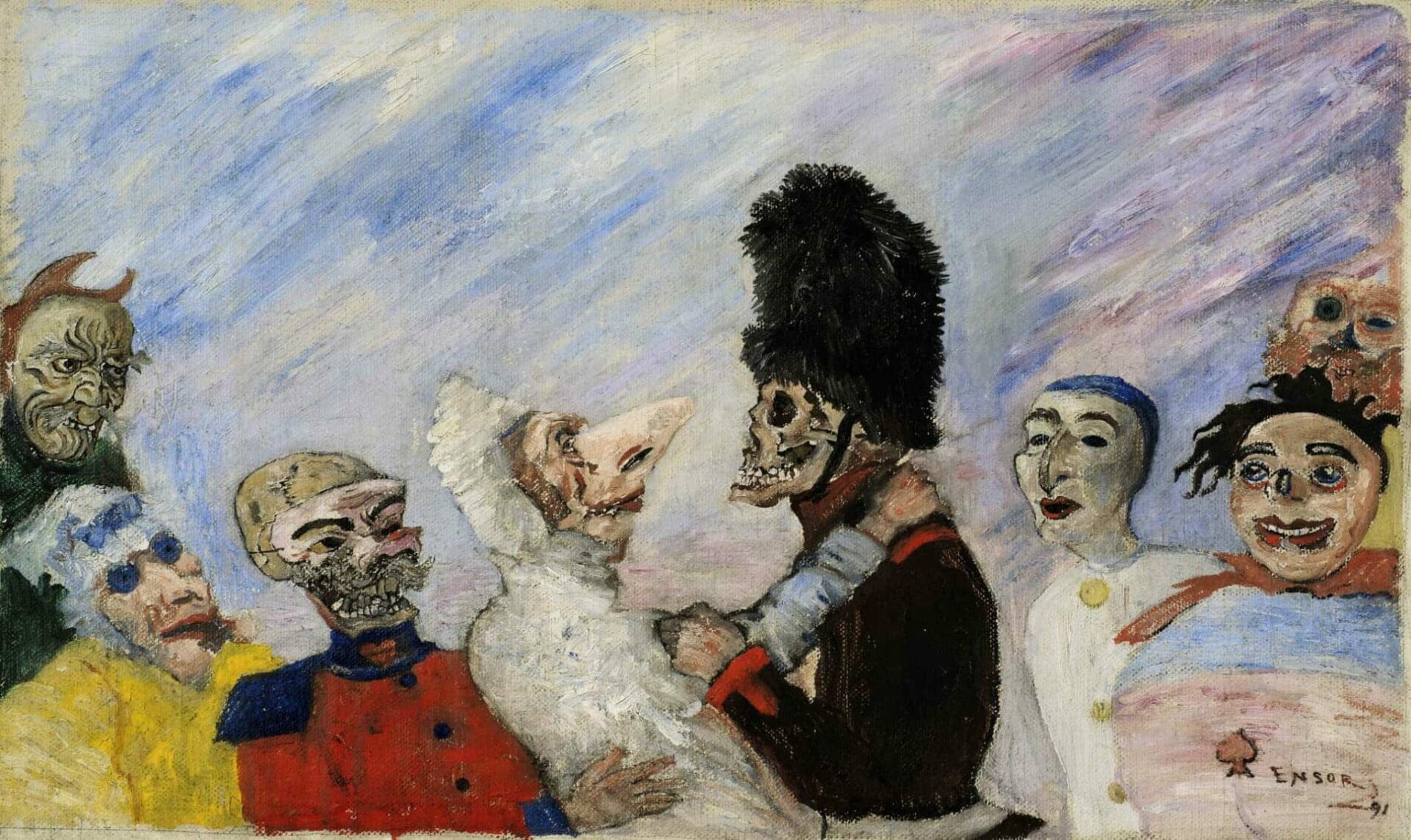 Une toile d’Ensor démasquée :  « Squelette arrêtant masques »