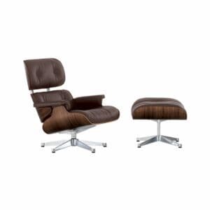 Chaise longue et ottoman Eames classique en cuir chocolat et noyer