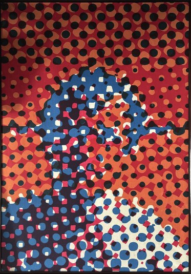 Alain Jacquet, Portrait d'homme, Bleu, rouge et orange, 1964, sérigraphie sur toile 162,5 x 114 cm