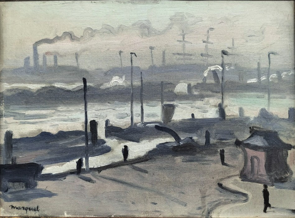Albert Marquet, Le port de Hambourg, 1909, huile sur carton toilé 24 x 33 cm